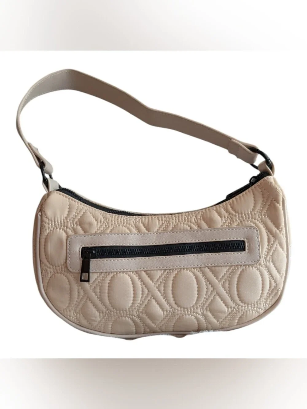 XOXO Women's Quilted Crescent Shoulder Bag in Cream - Picture 2 of 7